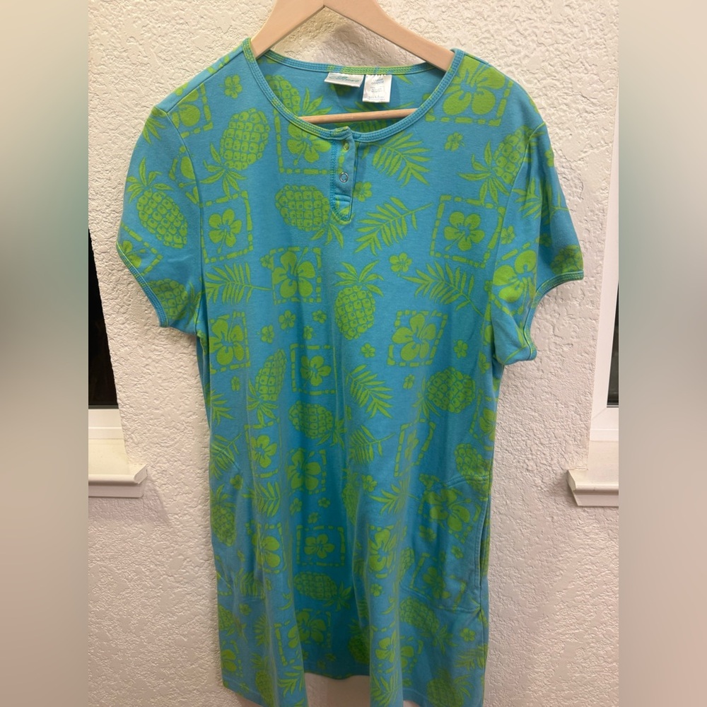 Calypso St. Barth Luxury Resort Wear Tropical Tunic Dress 💯% Cotton Size Large